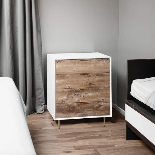 Wooden Tall 4-Drawer Dresser with Metal Legs and Anti-Tipping Device, Perfect for Bedrooms and Living Rooms