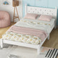 Twin Bed with Button-Decoration Headboard, with Bed Slats,White