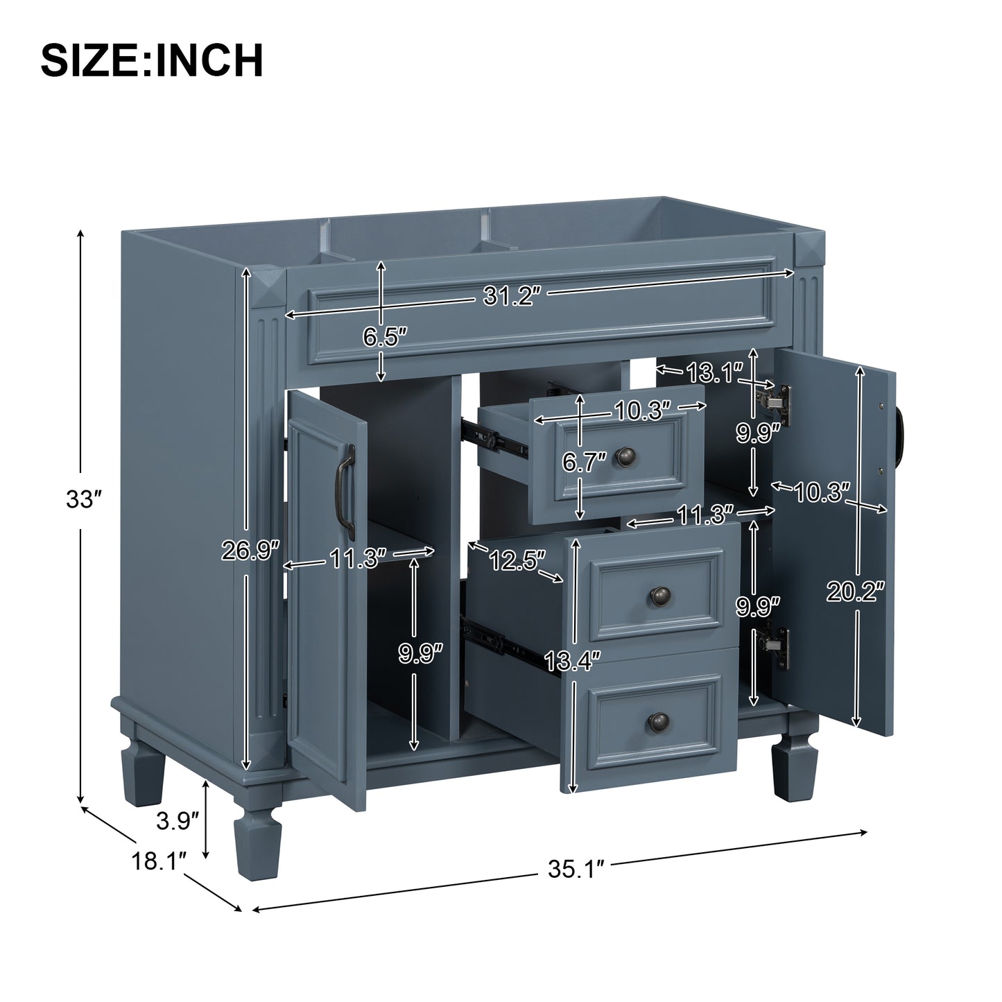 36" Bathroom Vanity Cabinet Only, Modern Storage with 2 Soft-Closing Doors and 2 Drawers