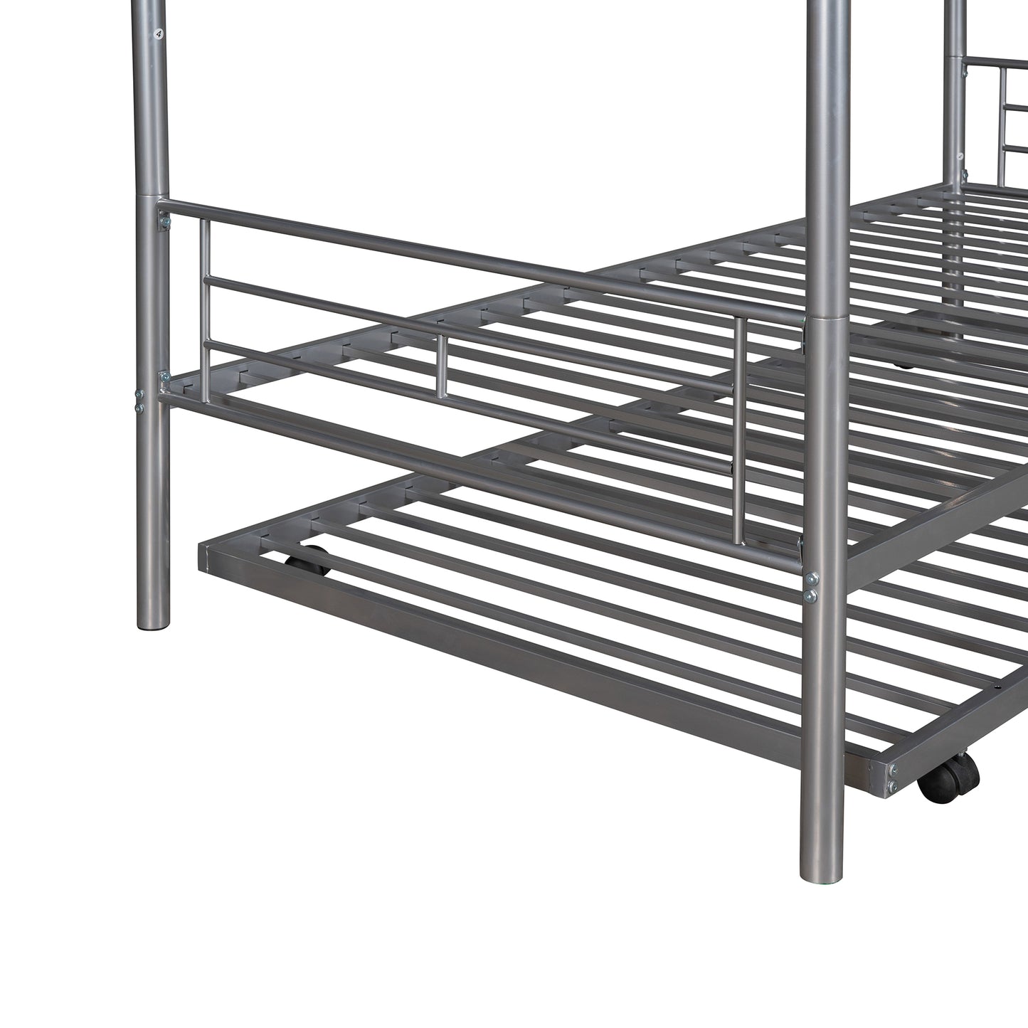 Twin-Over-Twin Metal Bunk Bed With Trundle Can be Divided into two beds No Box Spring needed White