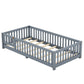 Twin Size Bed Floor Bed with Safety Guardrails and Door for Kids, Gray