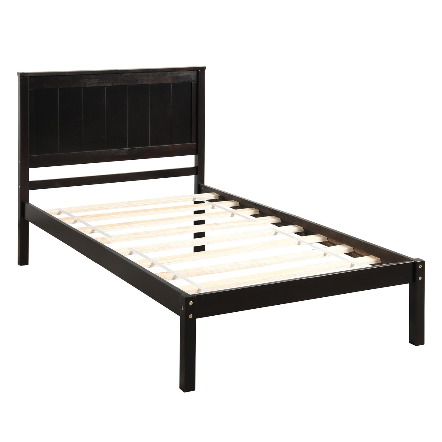 Platform Bed Frame with Headboard, Wood Slat Support, No Box Spring Needed Twin  Espresso