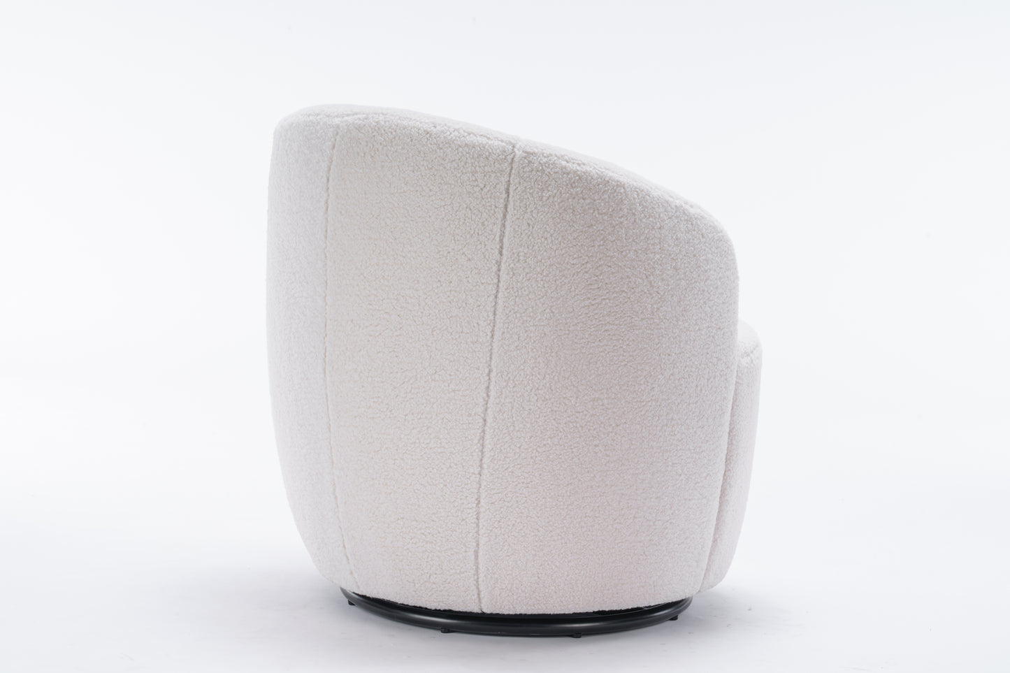 Teddy Fabric Swivel Accent Armchair with Black Powder-Coated Metal Ring, Ivory White Finish