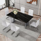 Modern minimalist dining table The black imitation marble glass desktop is equipped with silver metal legs