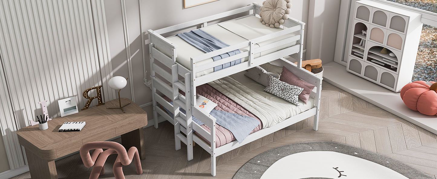 Wood Twin over Full Bunk Bed with Ladder White