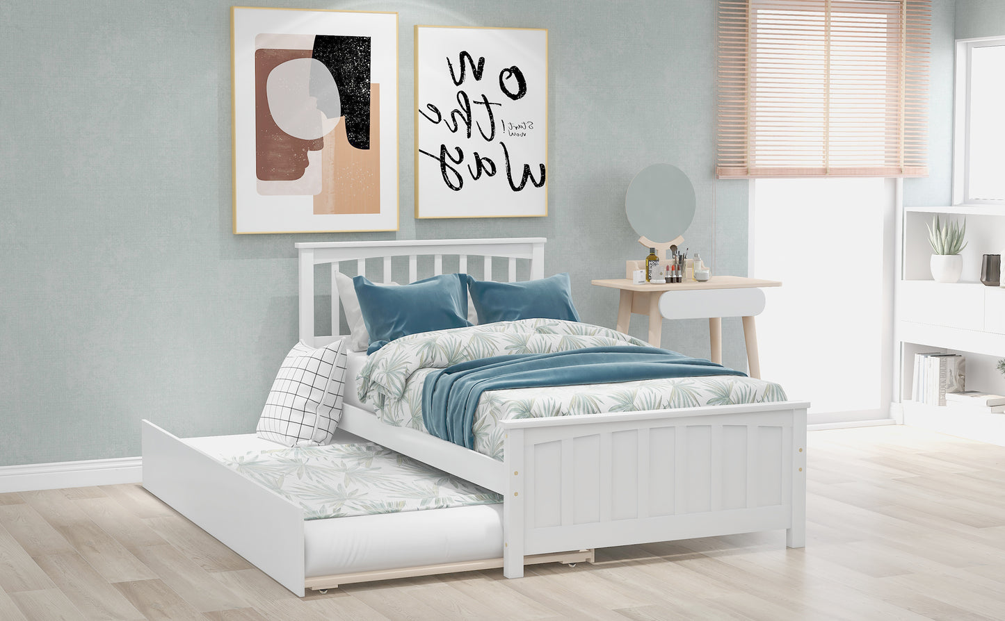 Twin size Platform Bed with Trundle White