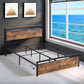 Full size bedstead with storage headboard and 2 drawers, LED light bed with charging station, metal Flat noodles support