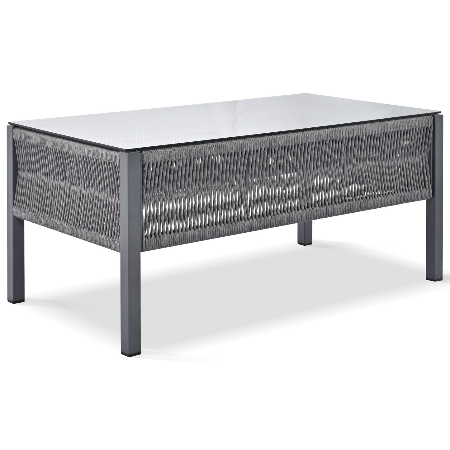 Muebles de exterior con mesa de vidrio templado, asientos profundos con cojines gruesos para patios y porches, color gris