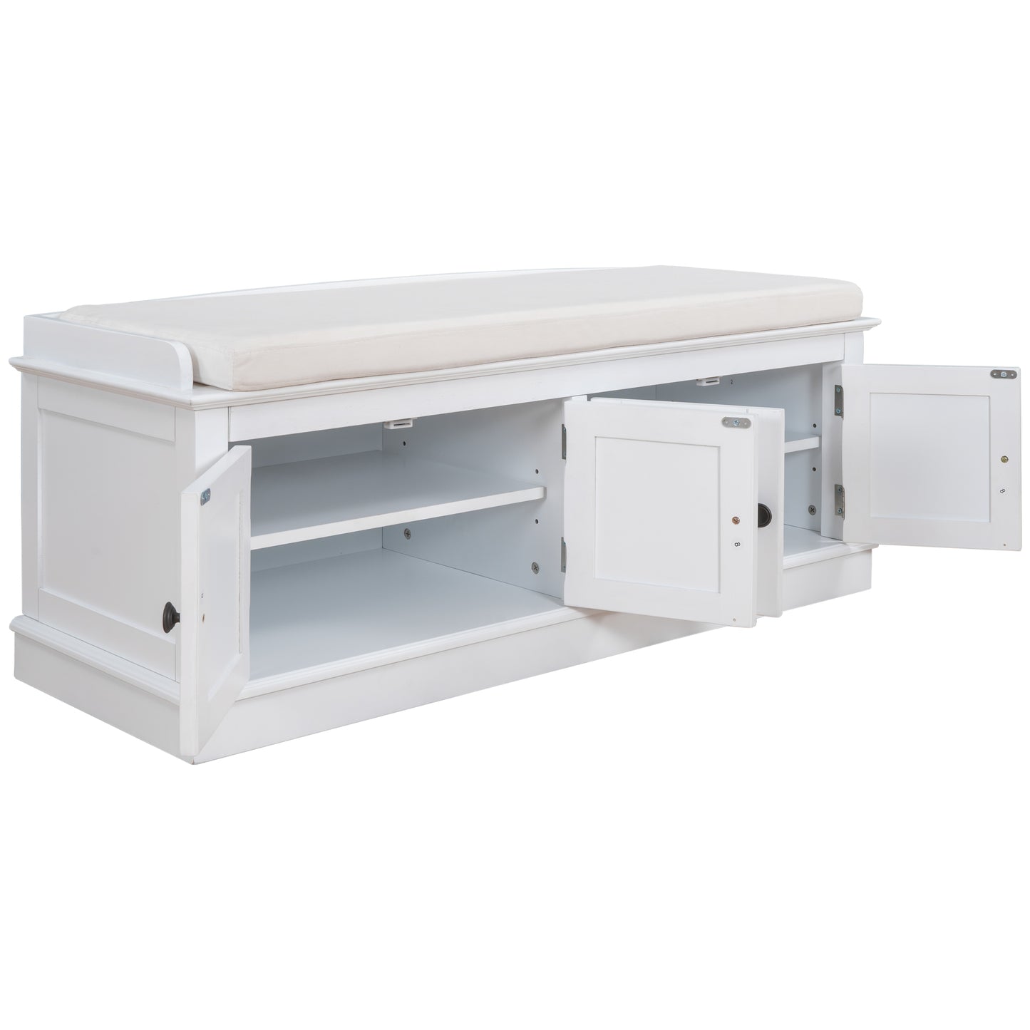 Mesa de almacenamiento TREXM con 4 puertas y estantes ajustables, zapatero acolchado desmontable en color blanco