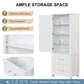 Tall Bathroom Storage Cabinet with 2 Drawers and Adjustable Shelf, White MDF Board Design