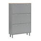 ON-TRANS narrow design shoe cabinet with 3 flip drawers and 3 independent shoe racks with 3 hooks, gray