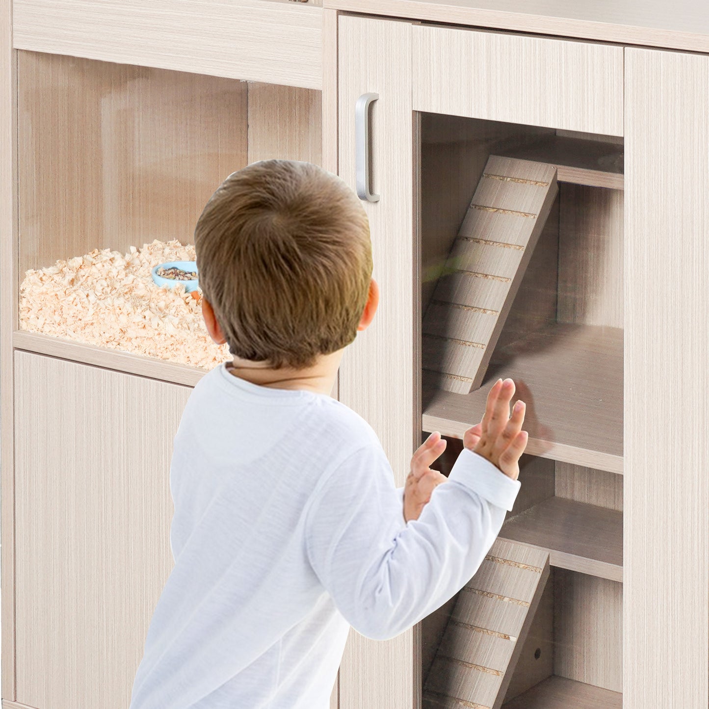 Guinea pig cage, 4 layers of hamster cage wood, with storage cabinet, mouse cage, openable top, acrylic window ，X-Large