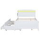 Full Size Platform Bed with Storage LED Headboard  Twin Size Trundle and 3 Drawers White