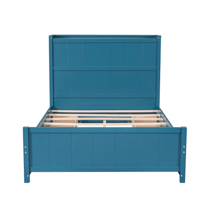 Full Platform Bed with Storage Shelves Blue