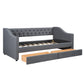 Upholstered Twin Size daybed with Two Drawers Wood Slat Support Gray