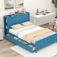 Full Size Platform Bed with Drawers and Storage Shelves, Blue