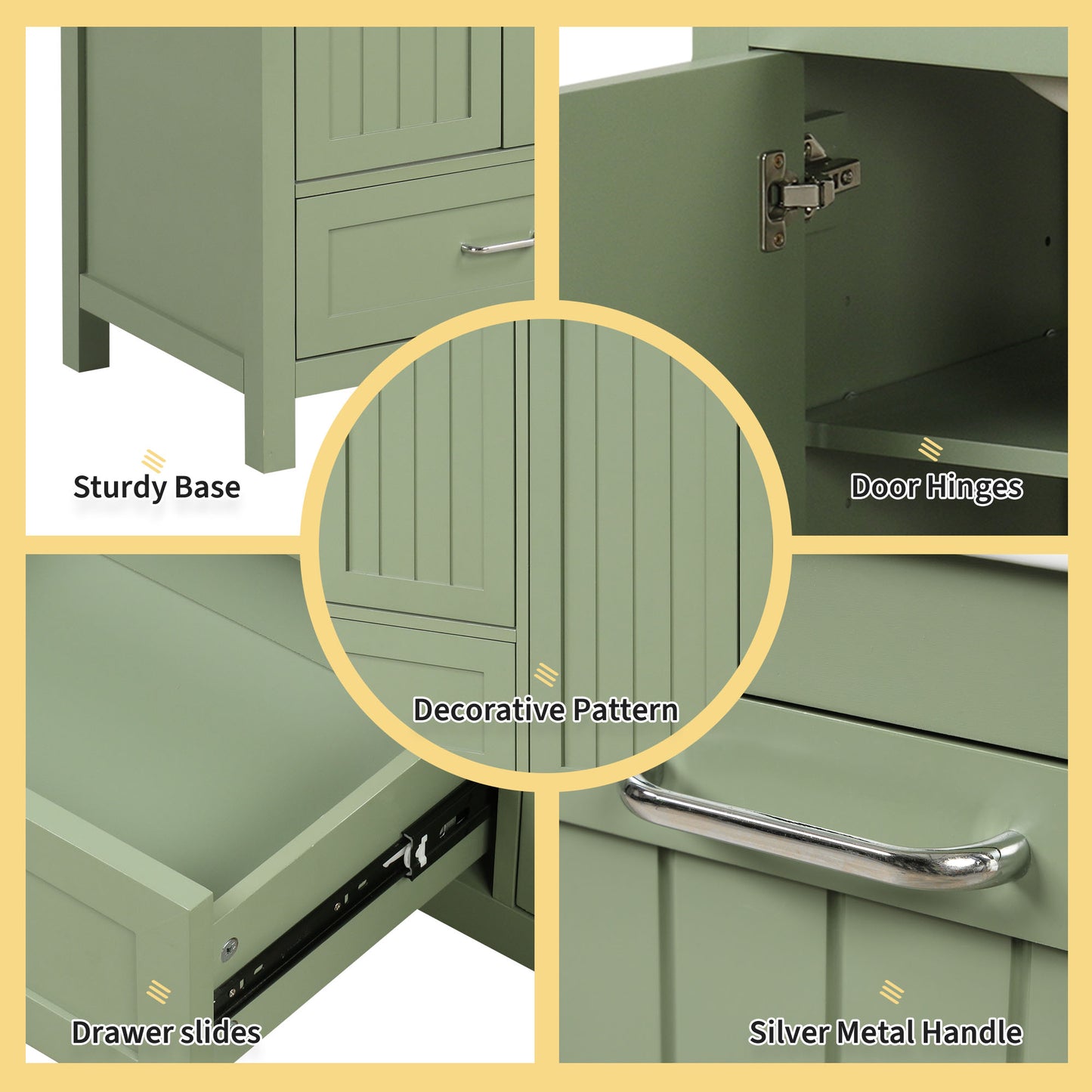 36" Bathroom Vanity with Sink, Double Door Cabinet, Large Drawer, and Flip Drawer, Green Finish