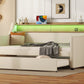 Twin Size Daybed with Trundle, Upholstered Daybed with Charging Station and LED Lights, Beige