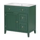 30" Bathroom Vanity with Sink Top, Solid Wood Cabinet with Door and Two Drawers, Green