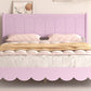 Queen Size Wood Platform Bed Frame, Retro Style Bed with Rectangular Headboard,No Need Box Spring,Pink