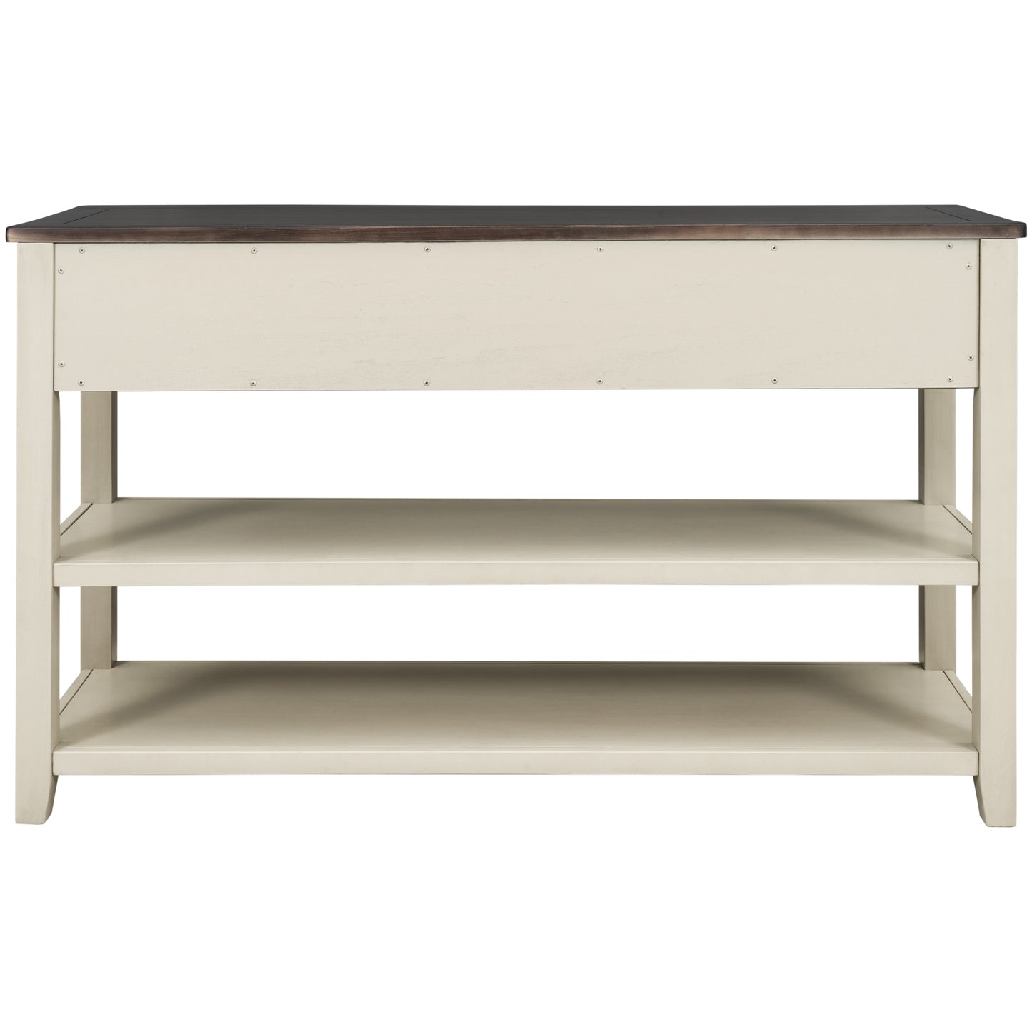 Retro Design Console Table with Two Open Shelves, Pine Solid Wood Frame and Legs, Espresso and Beige Finish