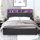 Queen Size Upholstered Platform Bed with Storage Headboard, LED Lights, USB Charging, and 2 Drawers, Dark Gray