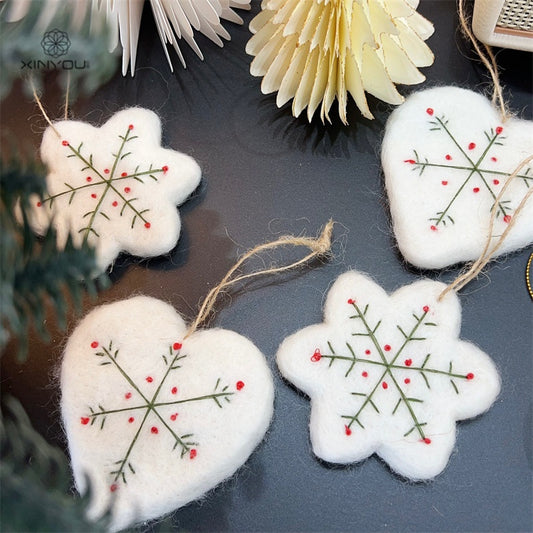 White Felt Snowflake Ornament Set – Holiday Tree Décor