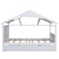 Wood Full Size House Bed with Twin Size Trundle and Storage  White