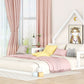 Full Size Wood Floor Bed with House-shaped Headboard  White