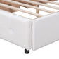 Upholstered Platform Bed with Classic Headboard and 4 Drawers No Box Spring Needed Linen Fabric Queen Size White