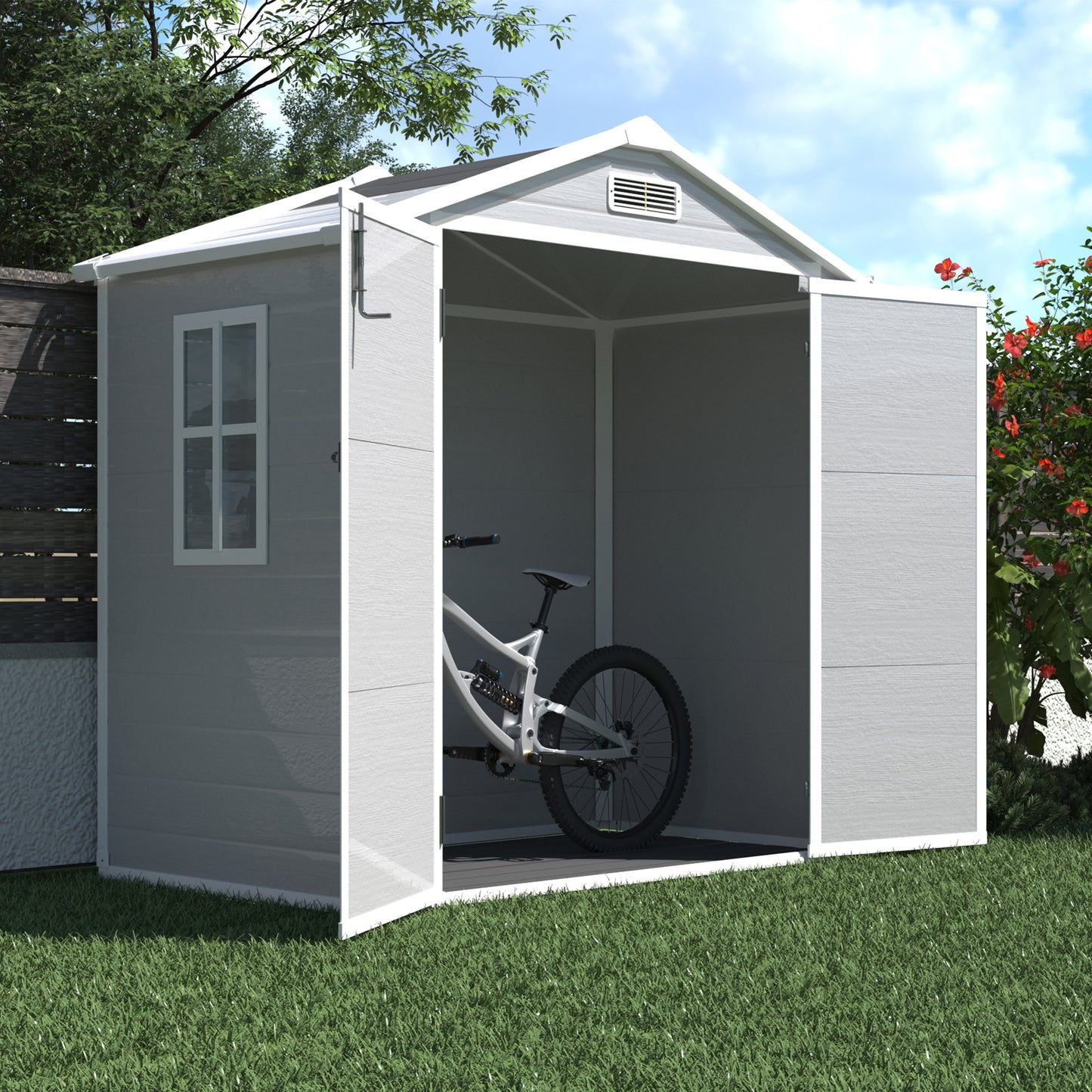 6' x 4.4' Resin Weather Resistant Outdoor Storage Shed with Floor for Garden,Backyard,Pool Tool, Light Grey