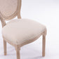 French Style Solid Wood Frame Antique Painting Linen Fabric Rattan Back Dining Chair Set of 2 Cream