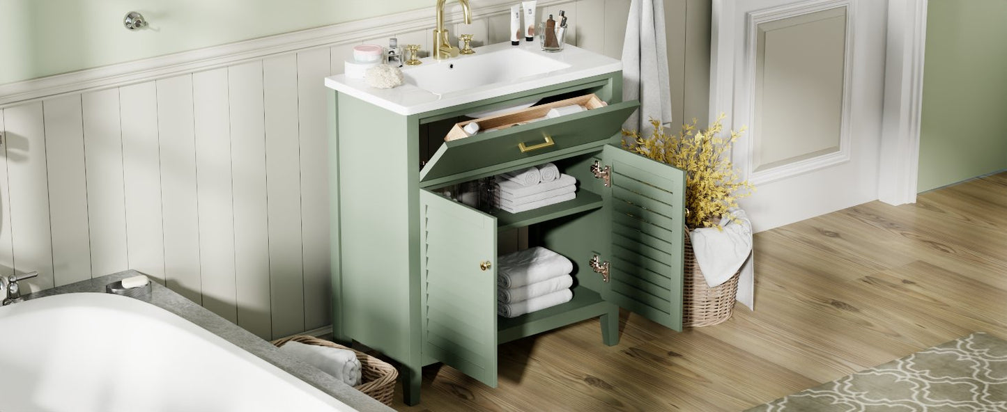 30-Inch Bathroom Vanity with Ceramic Sink Combination, Ample Storage - Features 1 Pullout and Multifunctional Shelf Dividers