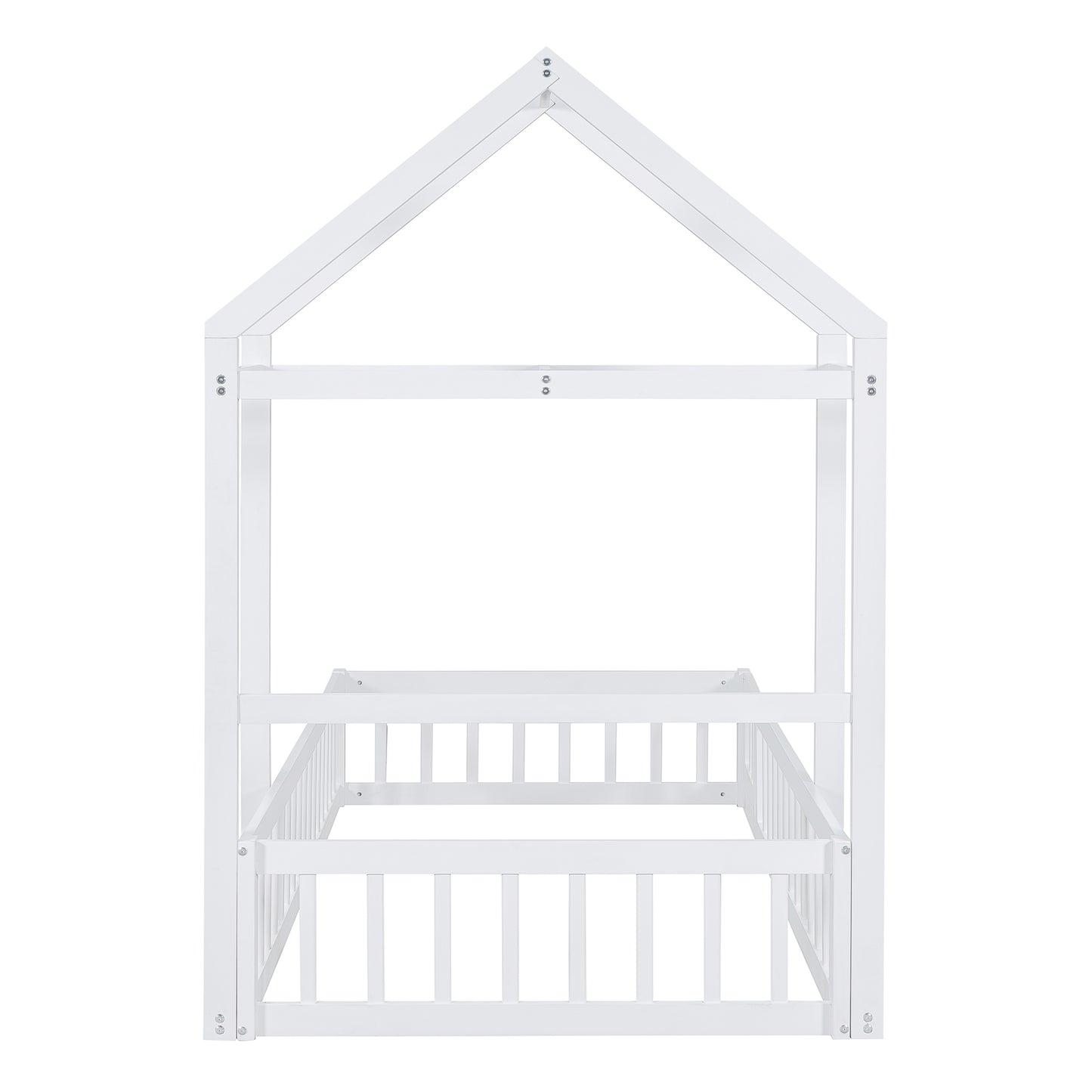 Wooden Twin Size Children's Bed with Detachable Headboard and Integrated Clothes Drying Rack, White