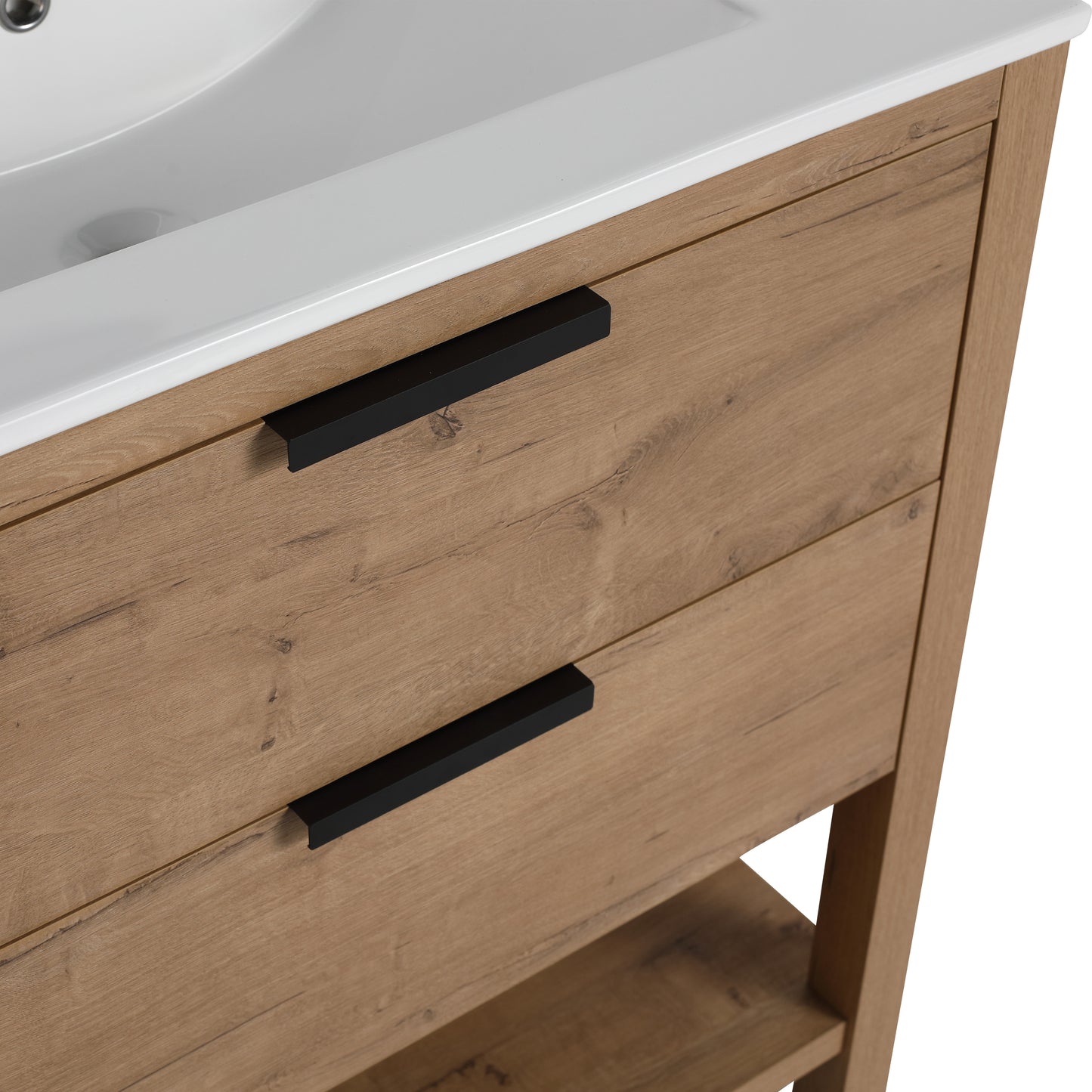 Mueble de baño de 30 pulgadas con construcción de madera contrachapada y 2 cajones, diseño moderno para baños