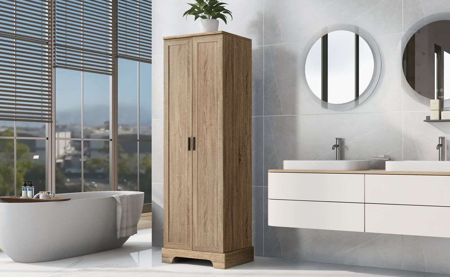 Storage Cabinet with Two Doors for Bathroom, Office, Adjustable Shelf, MDF Board, Brown