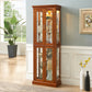 Lighting Curio Diapali Cabinet with Adjustable Shelves, Mirror Back Panel, and Tempered Glass Door, Walnut Wood