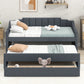 Twin Size Upholstered Daybed with Trundle and Three Drawers Grey