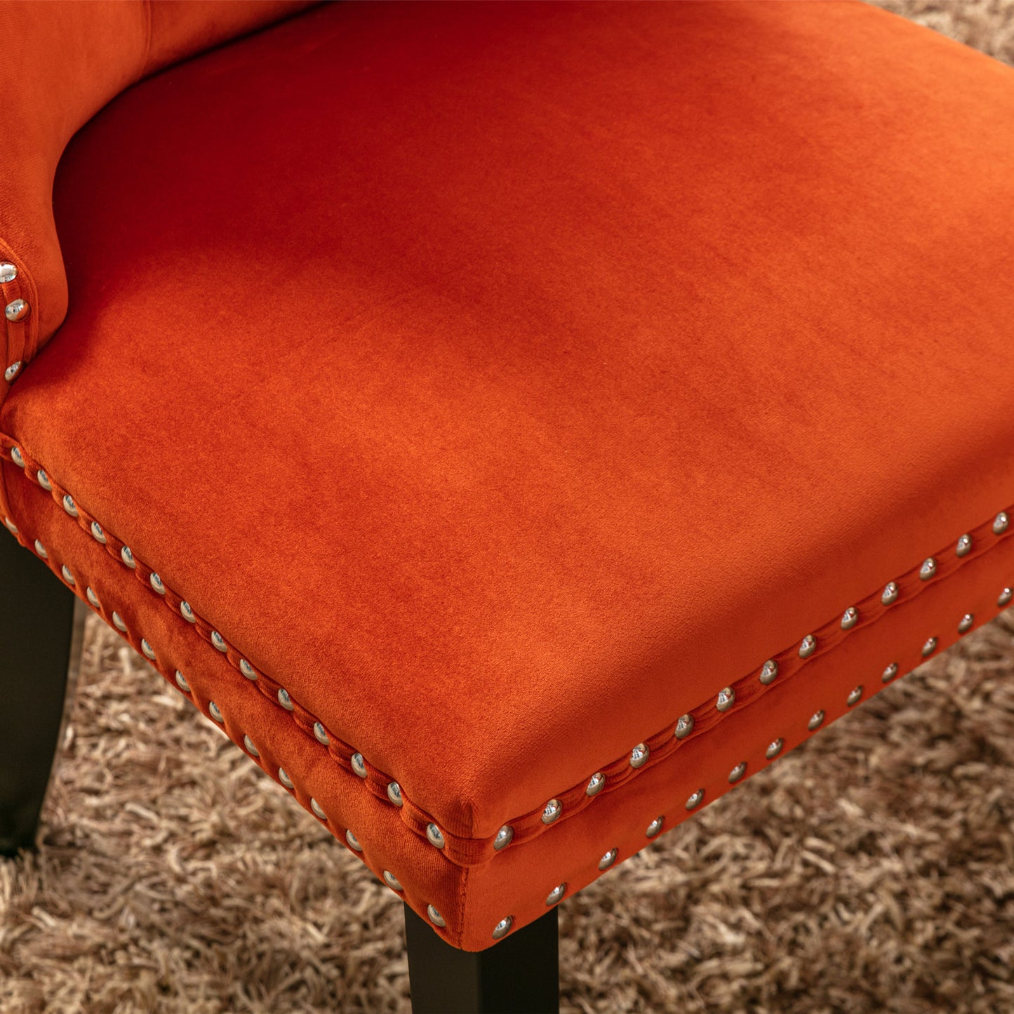 High-end Tufted Solid Wood Contemporary Velvet Upholstered Dining Chair with Wood Legs Nailhead Trim 2-Pcs Set Orange