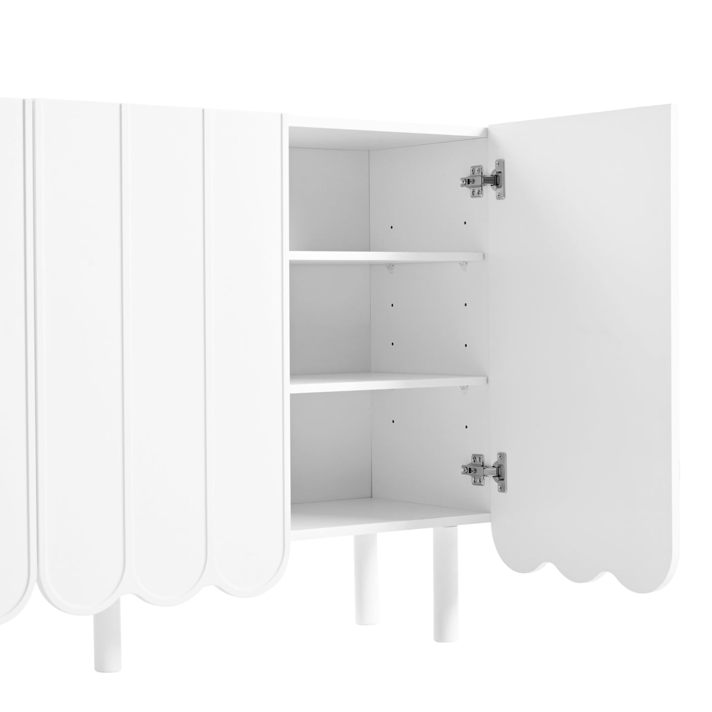 ON-TRANS Cream Shoe Cabinet with 5 Adjustable Solid Wood Legs, Large Storage with Wave Doors, White