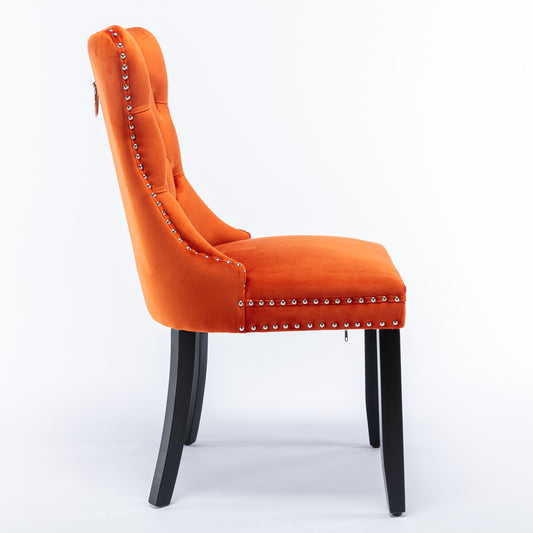 High-end Tufted Solid Wood Contemporary Velvet Upholstered Dining Chair with Wood Legs Nailhead Trim 2-Pcs Set Orange