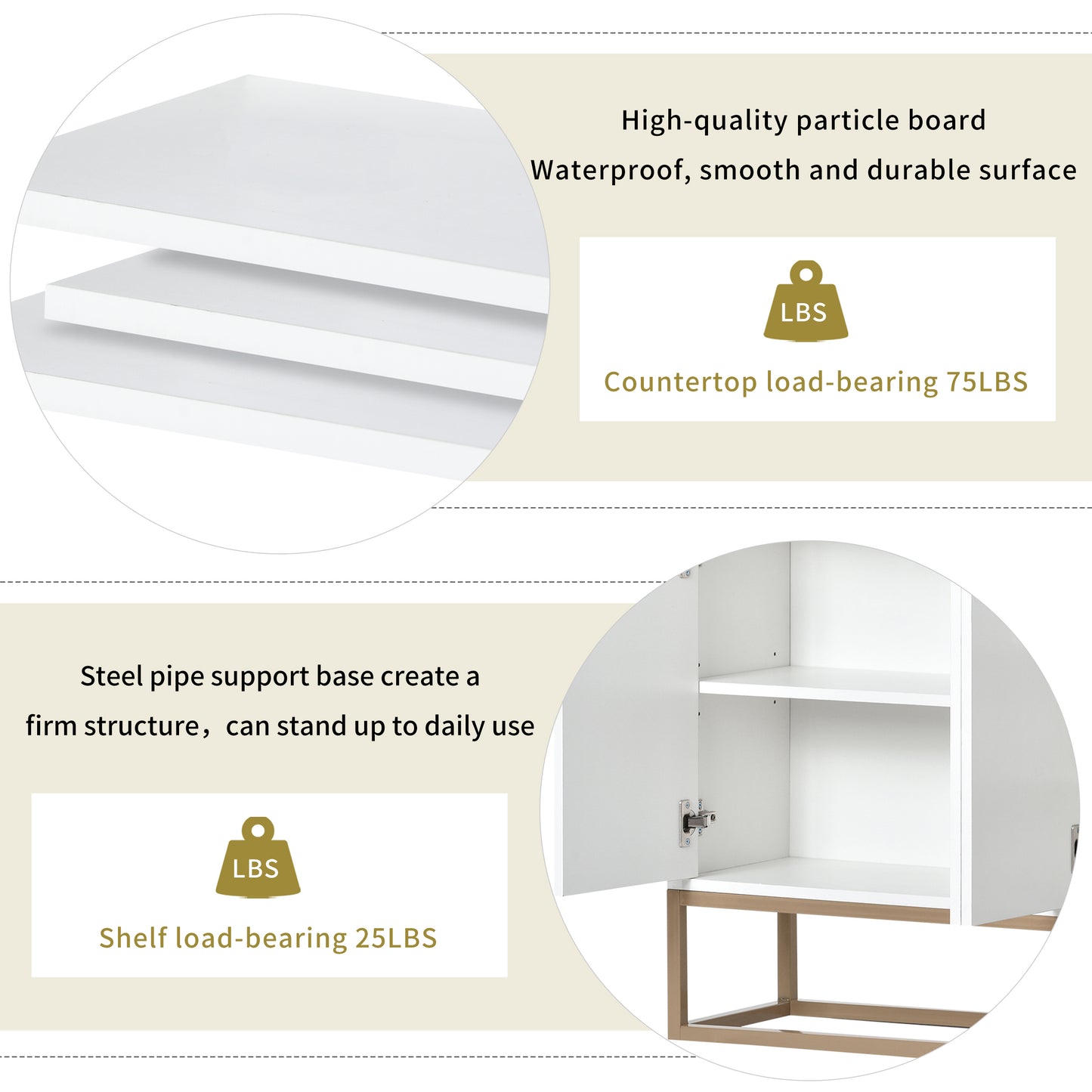 TREXM Modern Sideboard Buffet Cabinet with Large Storage Space, Elegant Design for Dining Rooms and Entryways, White