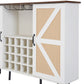 White Faux Rattan Barn Door Wine Cabinet with Wine Rack and Wine Glass Rack, Double Door Design with Removable Shelves