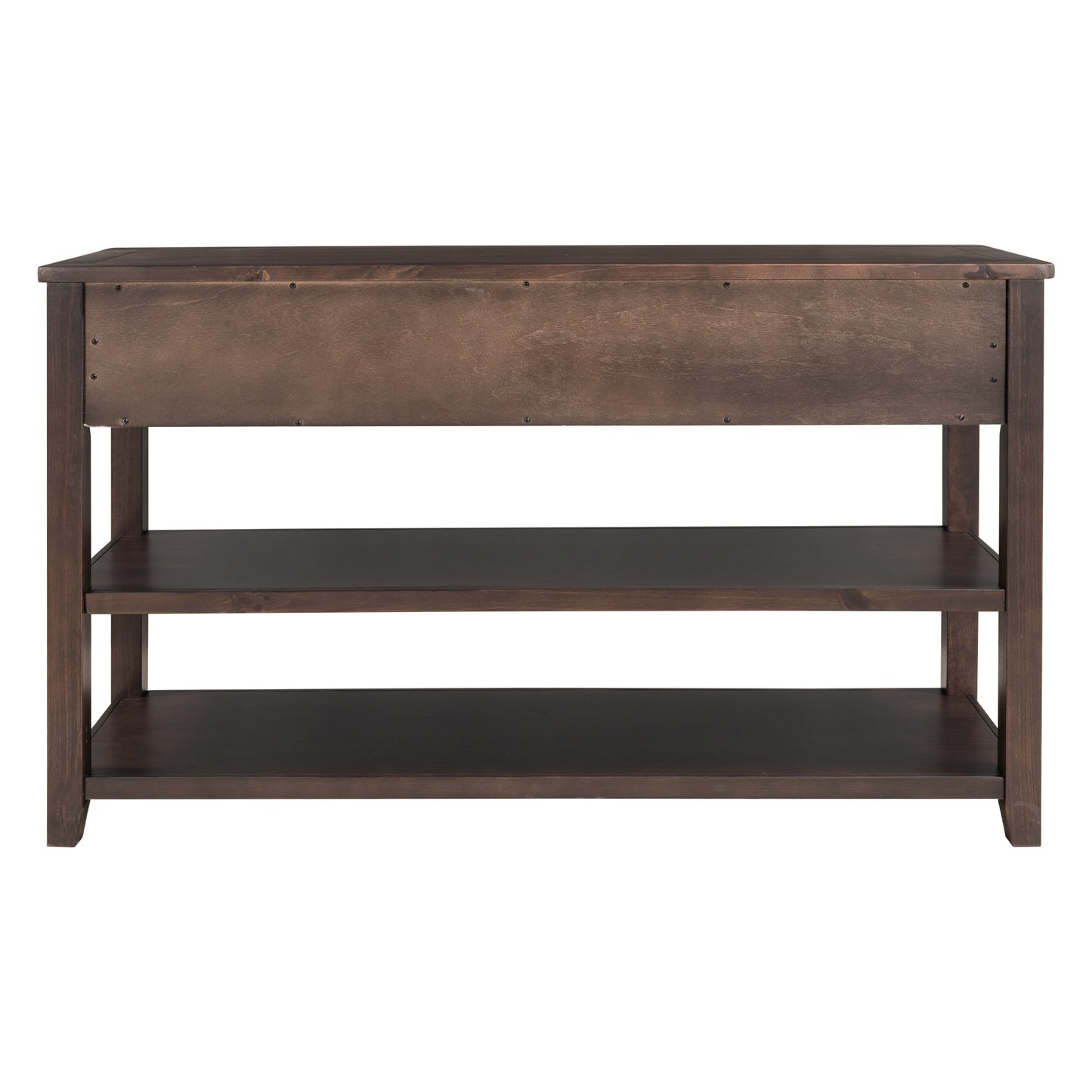 Retro Design Console Table with Two Open Shelves, Pine Solid Wood Frame and Legs, Espresso Finish