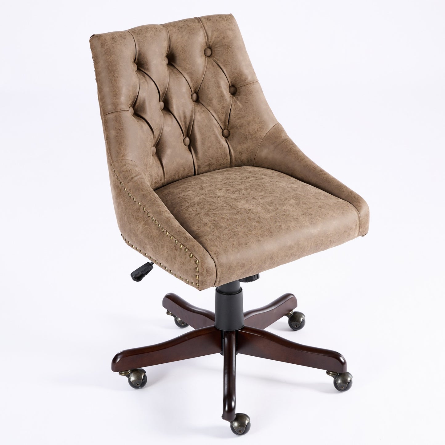 Medieval retro style sheepskin patterned home office chair with lifting, rotating, and tilting functions, brown