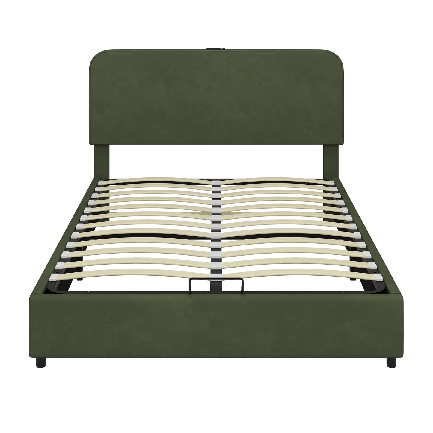 Large hydraulic storage bed with soft cushion lifting storage bed with RGB LED lights, Bluetooth speaker lychee velvet, green