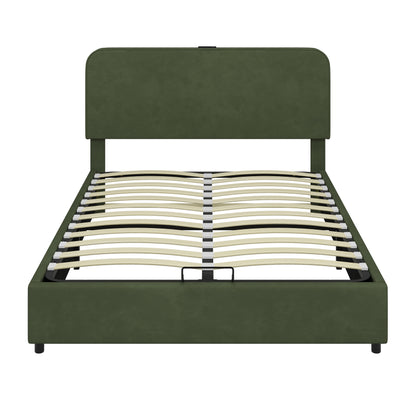 Hydraulic Storage Bed with LED Lights Green