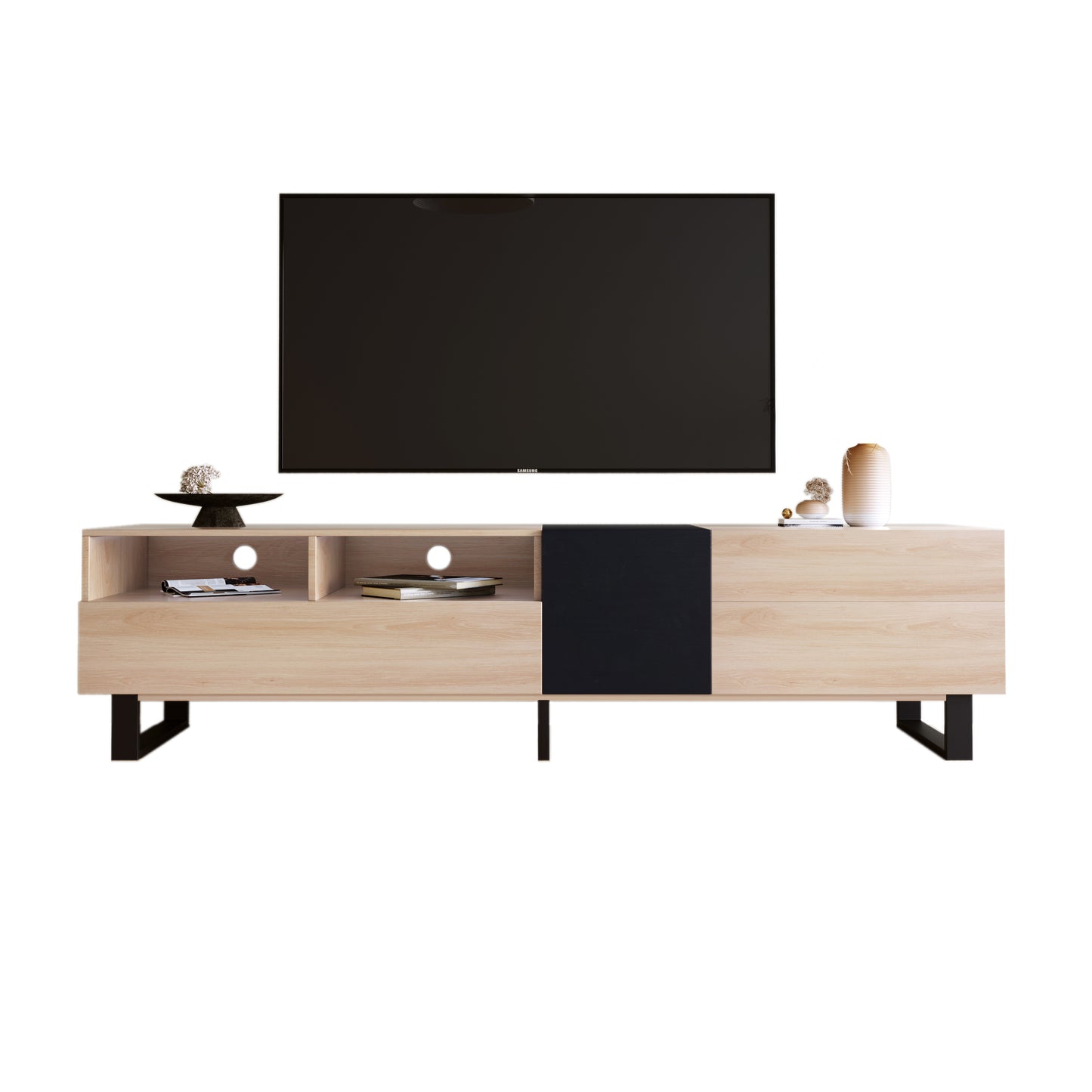 Modern TV Stand for 80'-Inch TVs, Double Storage Space Media Console, Table Entertainment Center with Drop Down Door