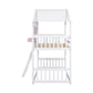 Twin over Twin House Bunk Bed with Roof , Window, Window Box, Door , with Safety Guardrails and Ladder, Pink/White