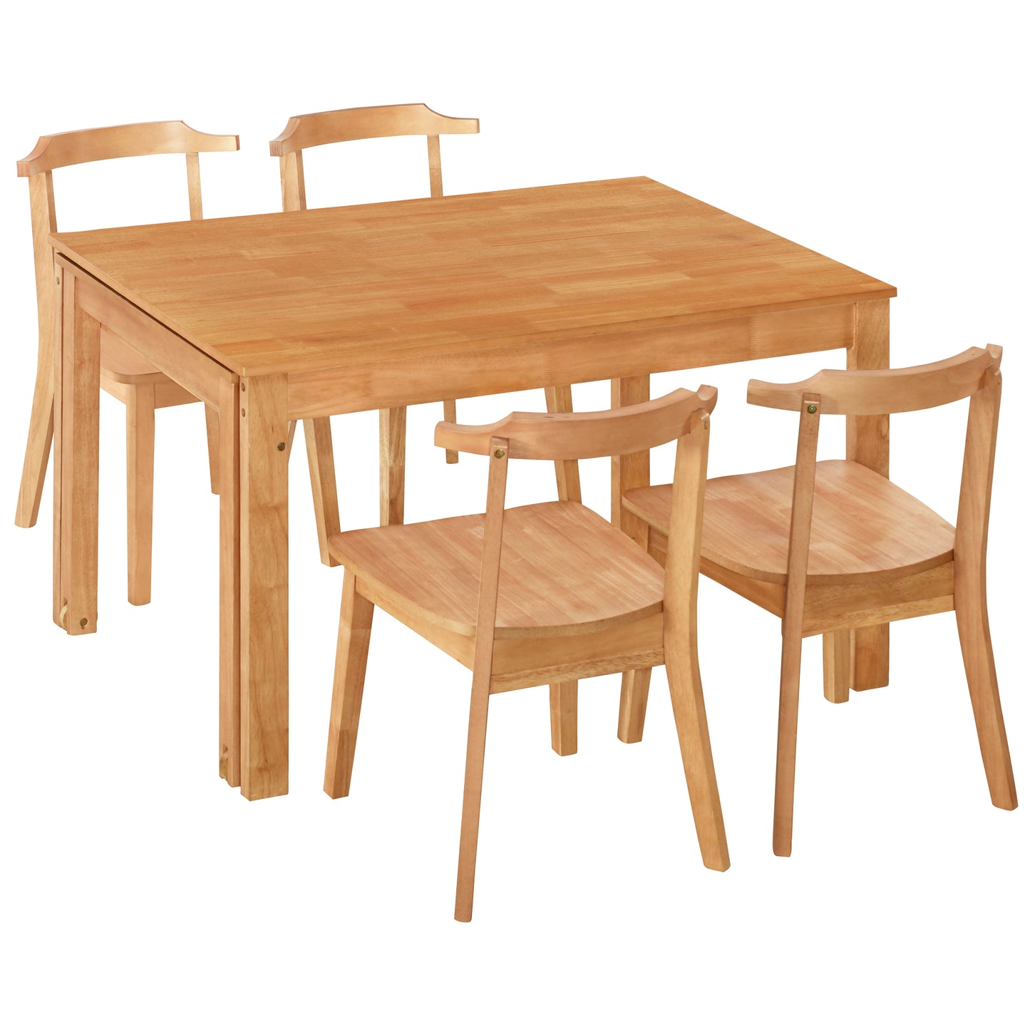 TOPMAX 65" 5-Piece Dining Set with Wheels, Expandable Table, and 4 Small Chairs, Natural Finish